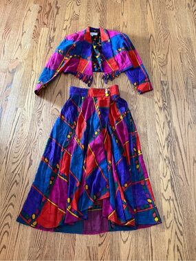 Platinum by Dorothy Schoelen Colorful 1980 geometric skirt/jacket set